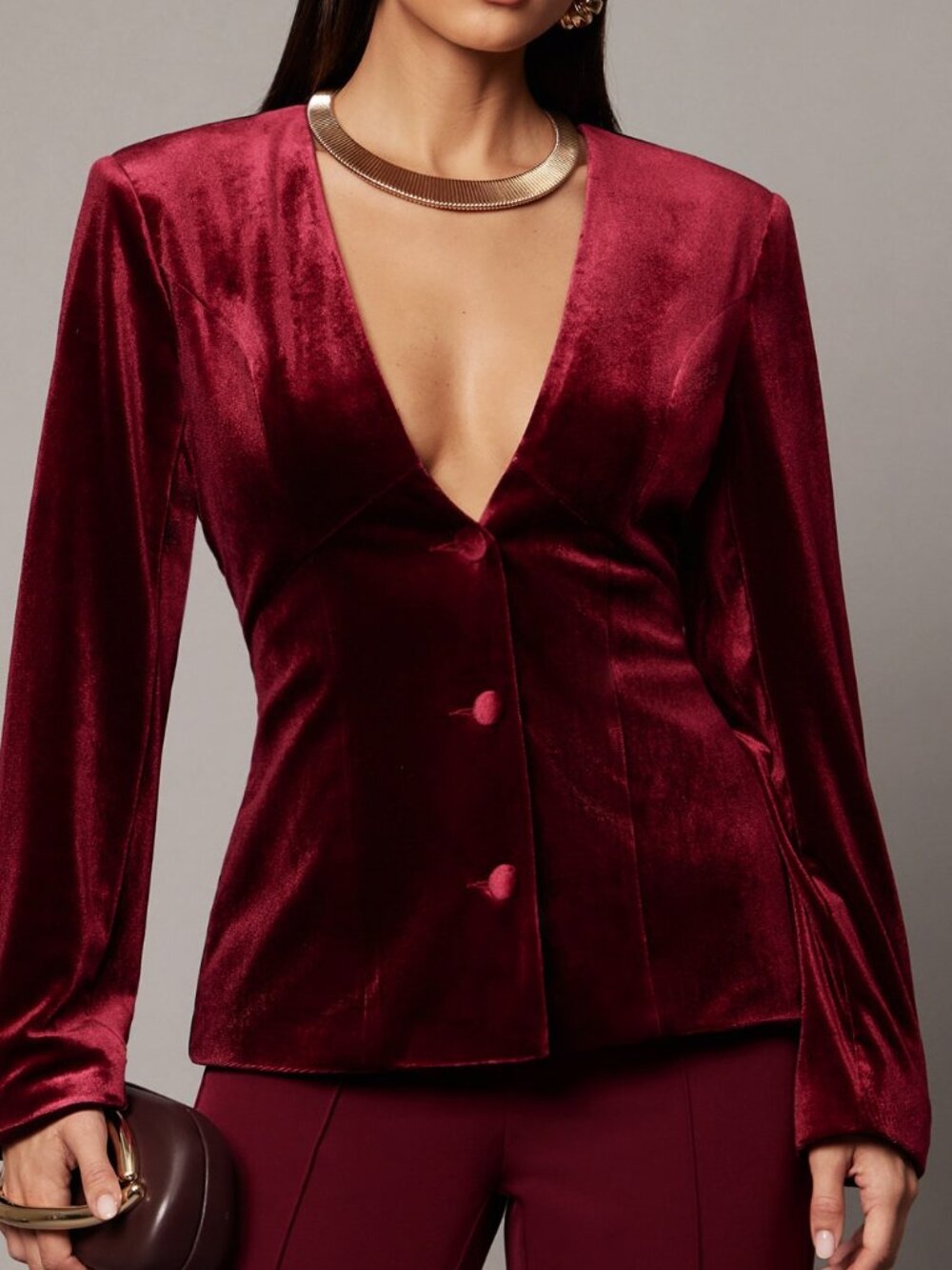 Burgundy Elegant Women's Blazer